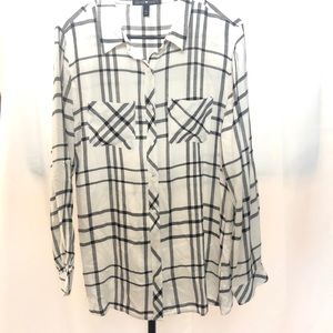 White & black plaid button down shirt